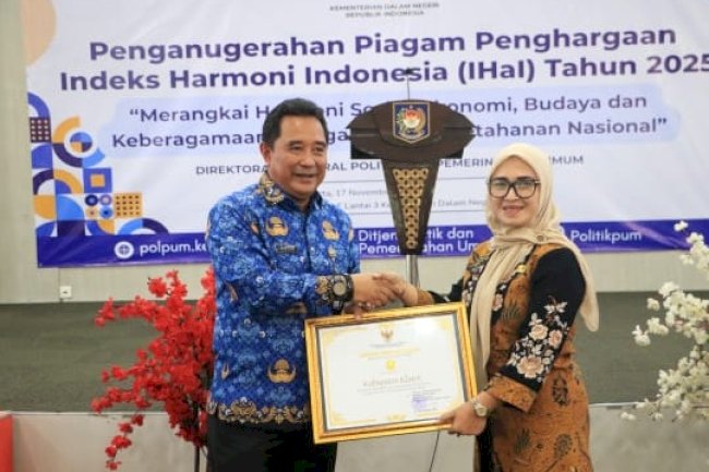 Kabupaten Klaten Raih Piagam Penghargaan Indeks Harmoni Indonesia (IHaI) 2025 dari Kemendagri